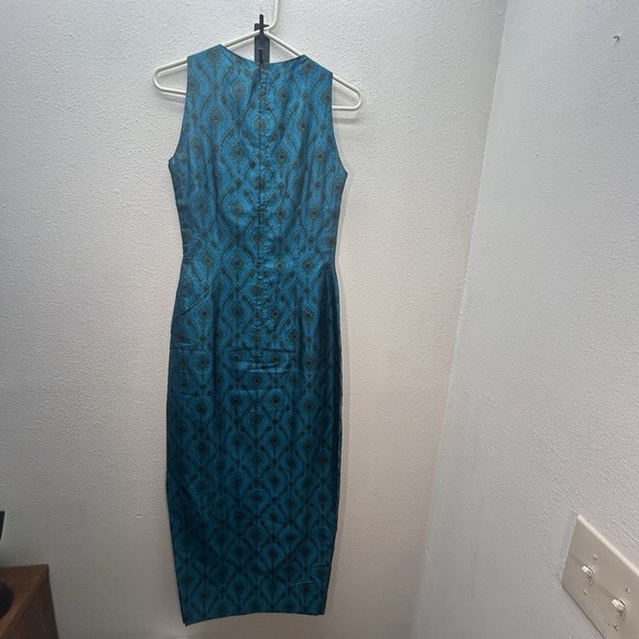 VTG 60s Blue Peacock Maxi Formal Dress Mod Cocktail XS Lily Liang Bangkok Asian - Picture 7 of 14